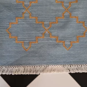reversible light blue cotton rug handmade Jodhpur