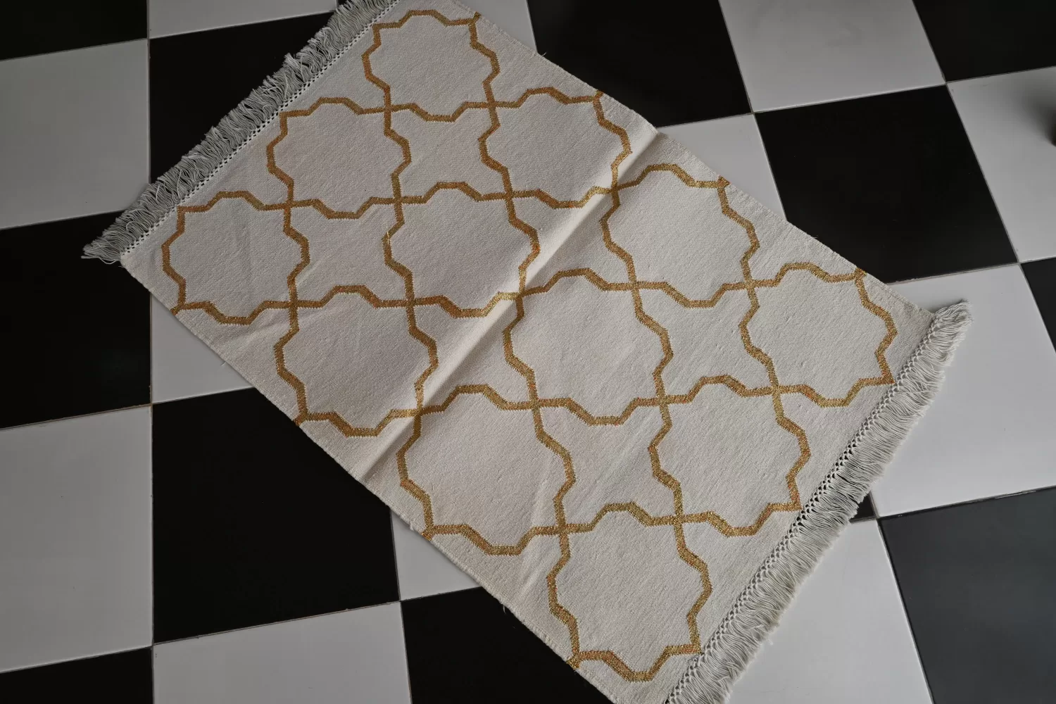reversible ivory cotton rug handmade Jodhpur