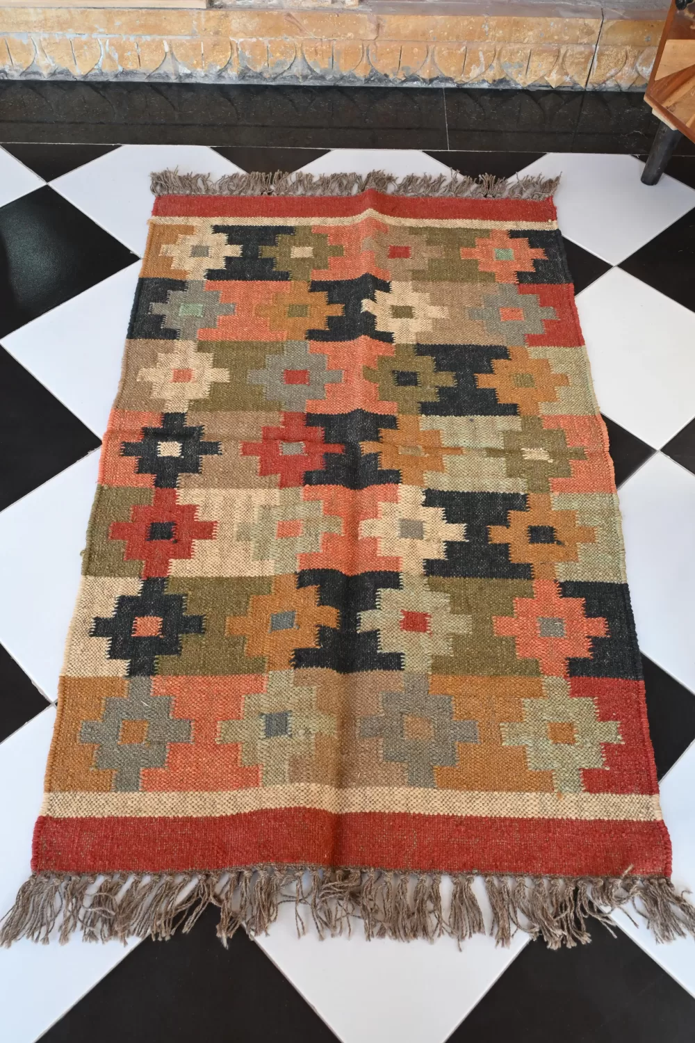 rust jute dhurrie rug flatweave texture