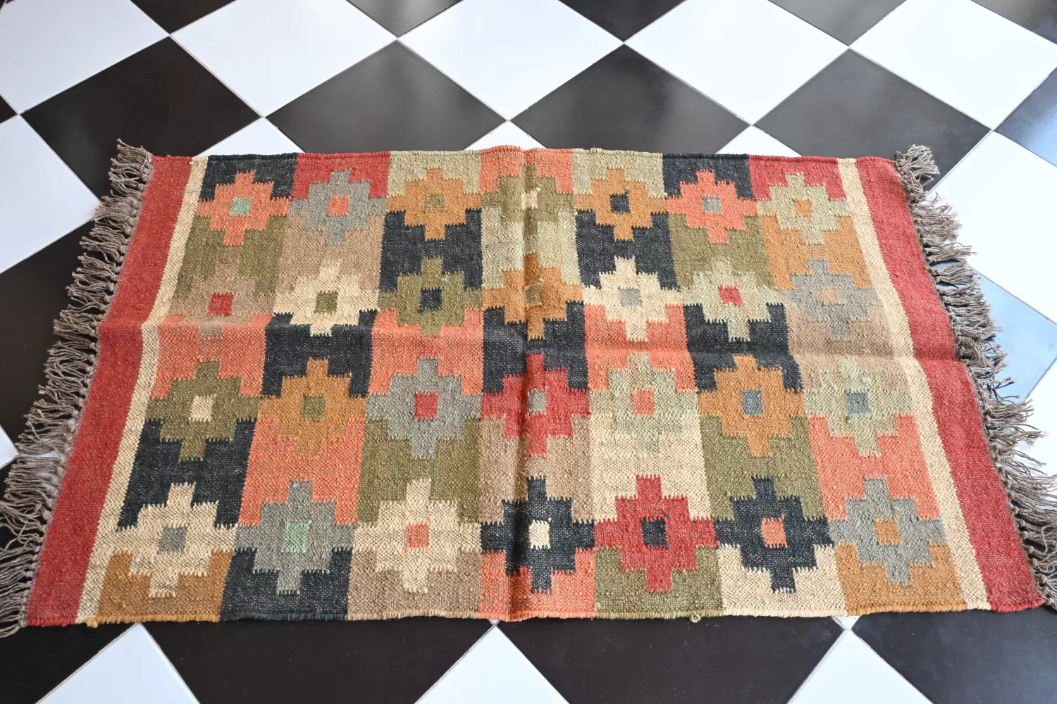 reversible rust jute rug handmade Jodhpur