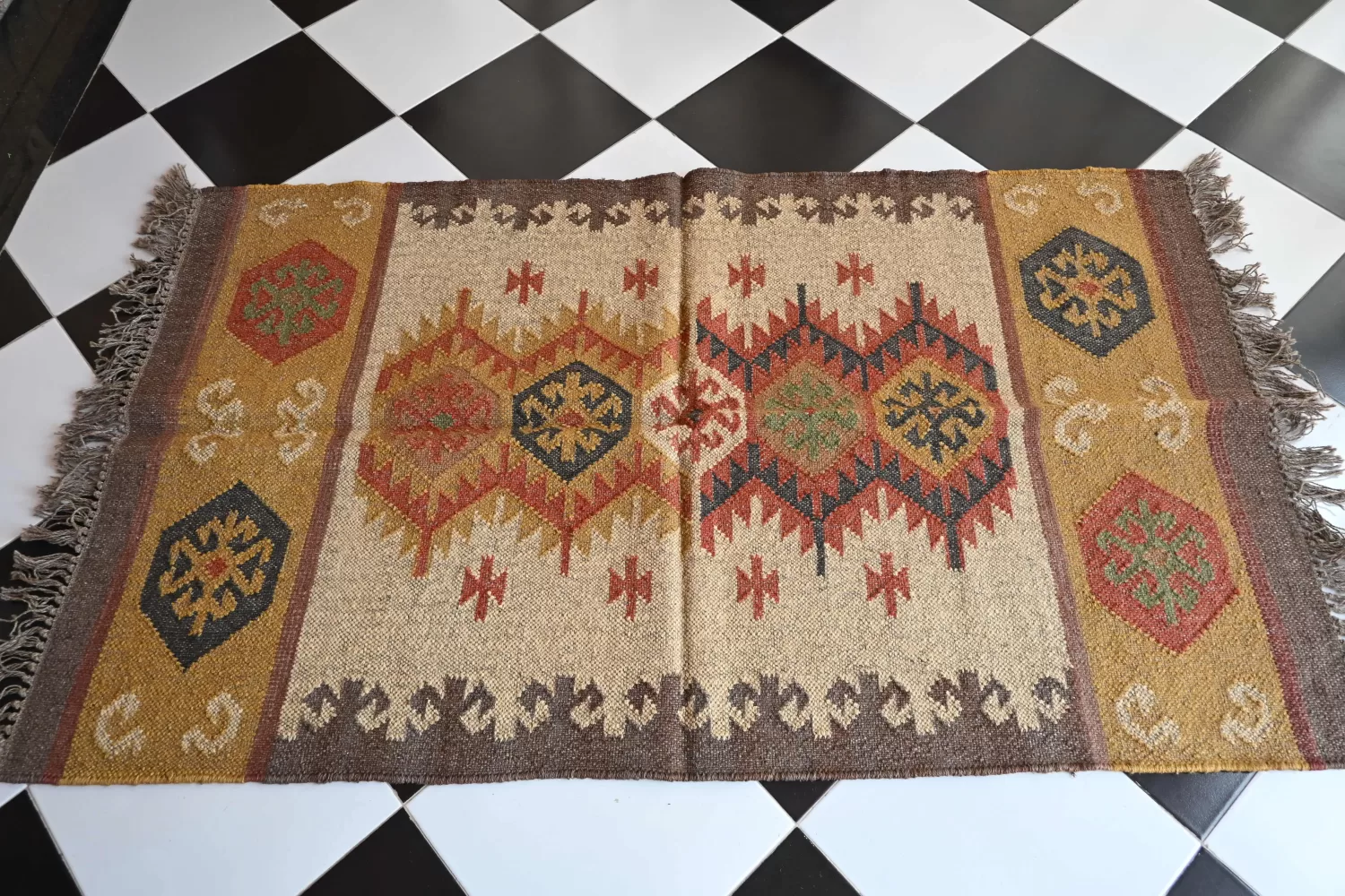 reversible beige jute rug handmade Jodhpur
