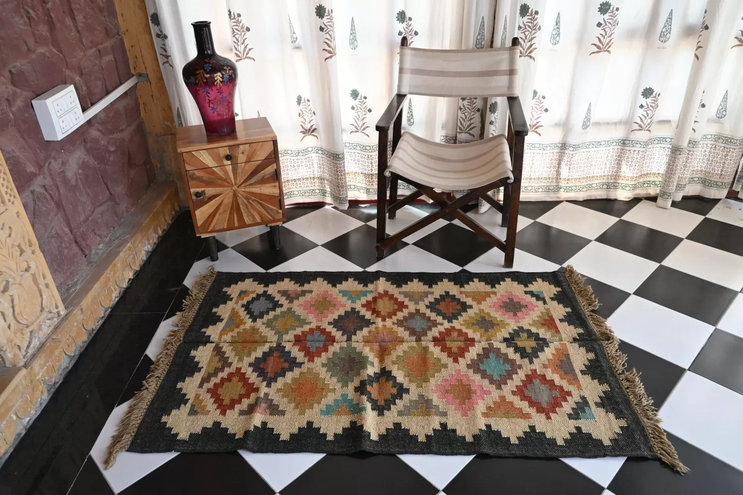 Geometric Diamond Colorful Area Rug, Beige & Multi, 3x5 ft | Rugmoda - Main View colorful area rugs beige Rugmoda