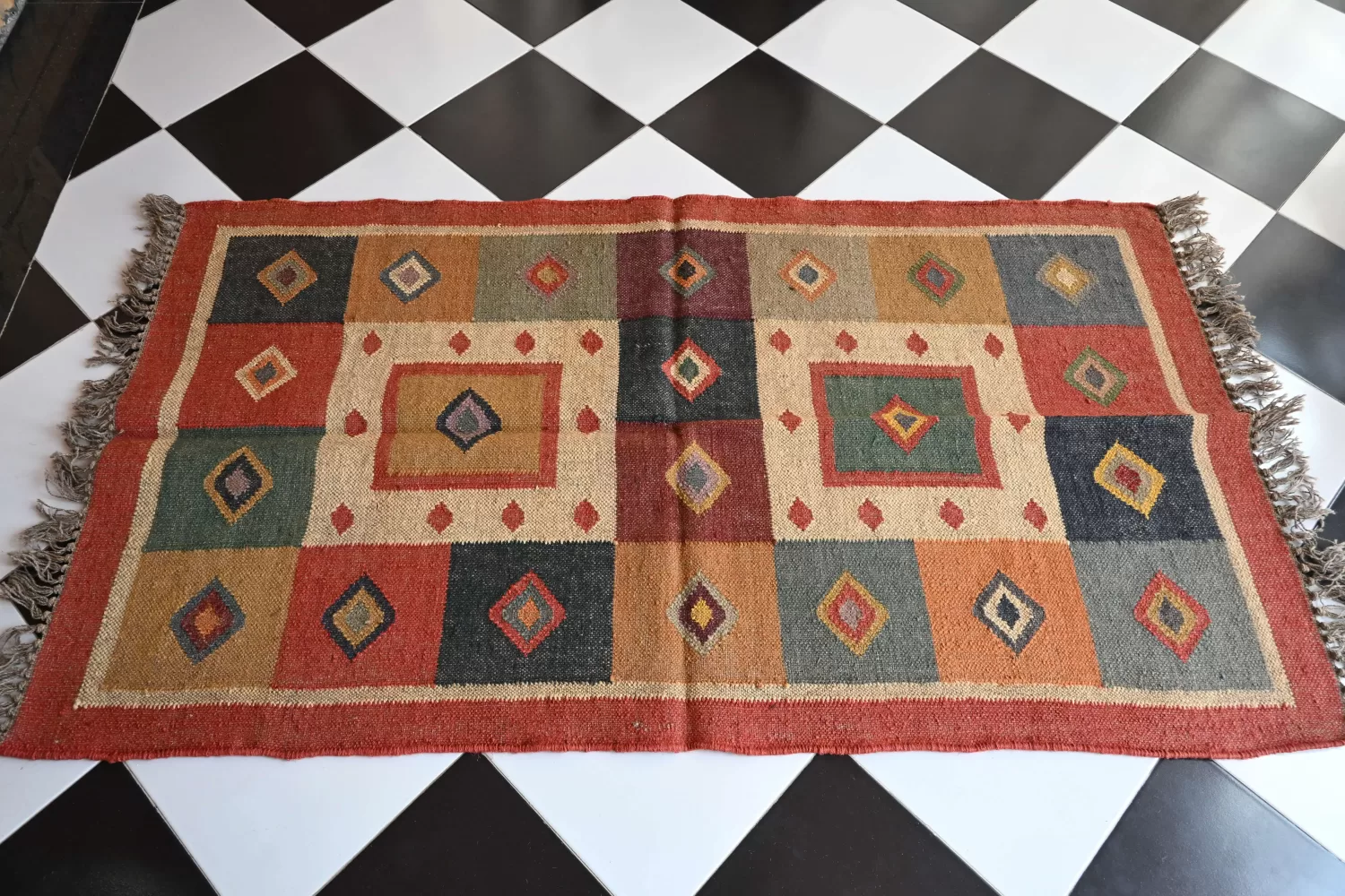 reversible rust jute rug handmade Jodhpur