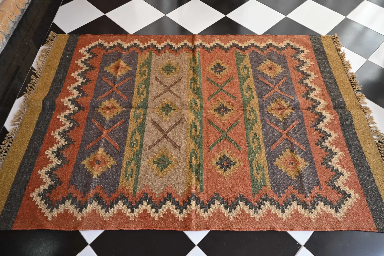 reversible rust/burnt orange jute rug handmade Jodhpur