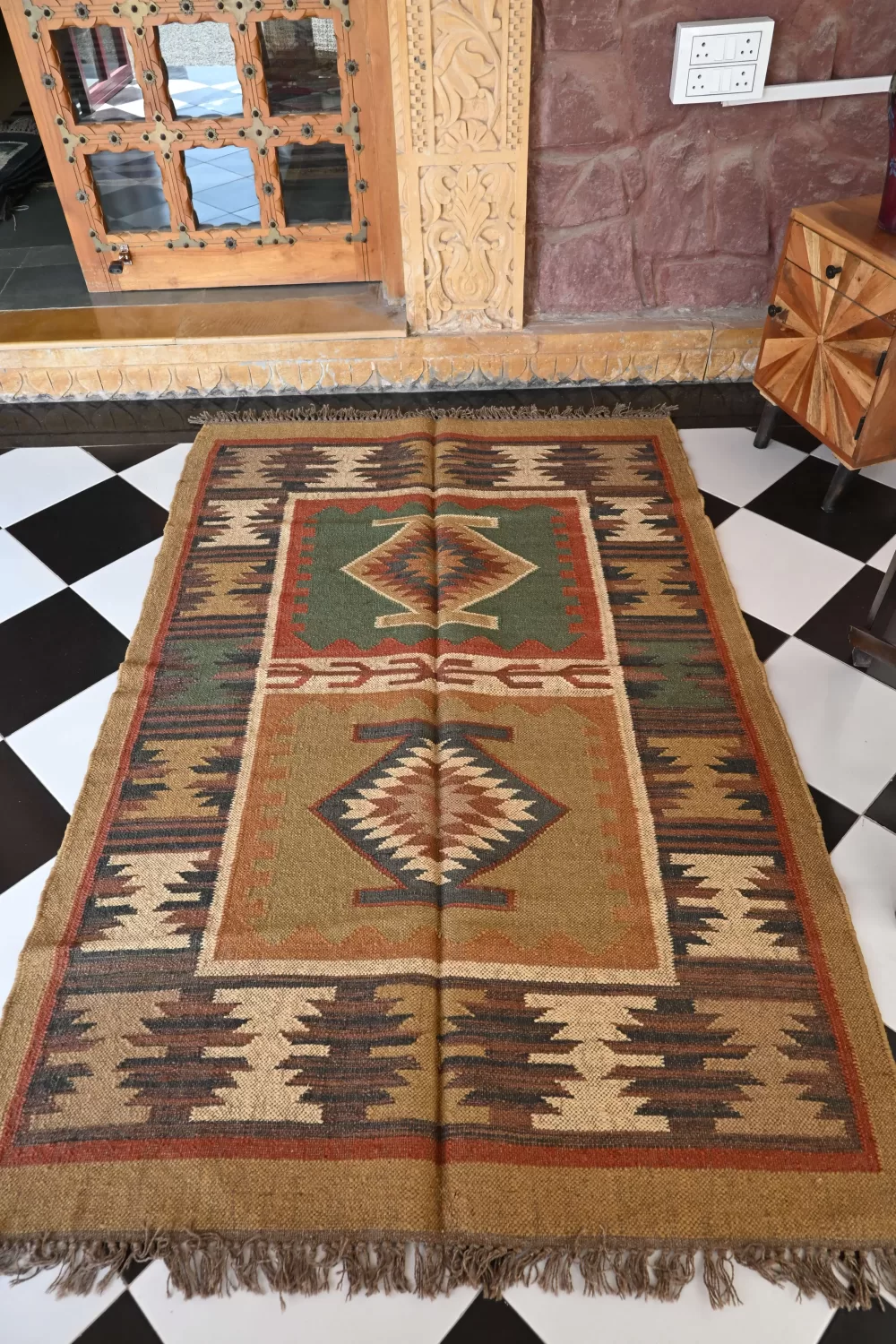 earthy brown jute dhurrie rug flatweave texture