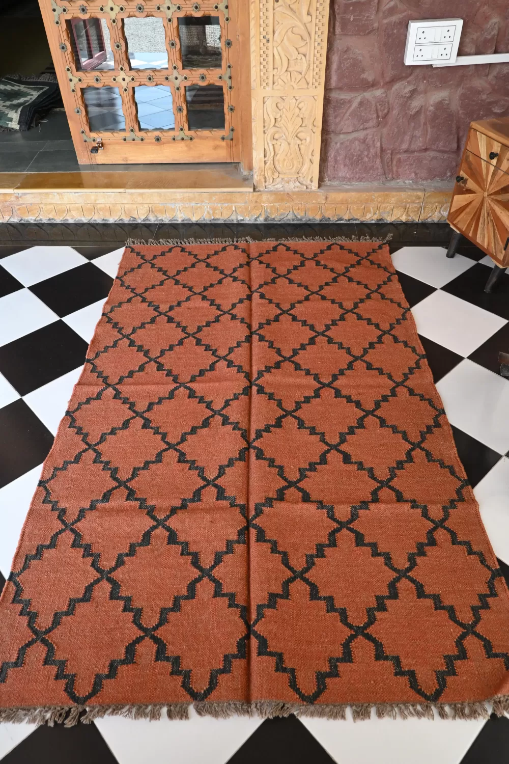 rust jute dhurrie rug flatweave texture