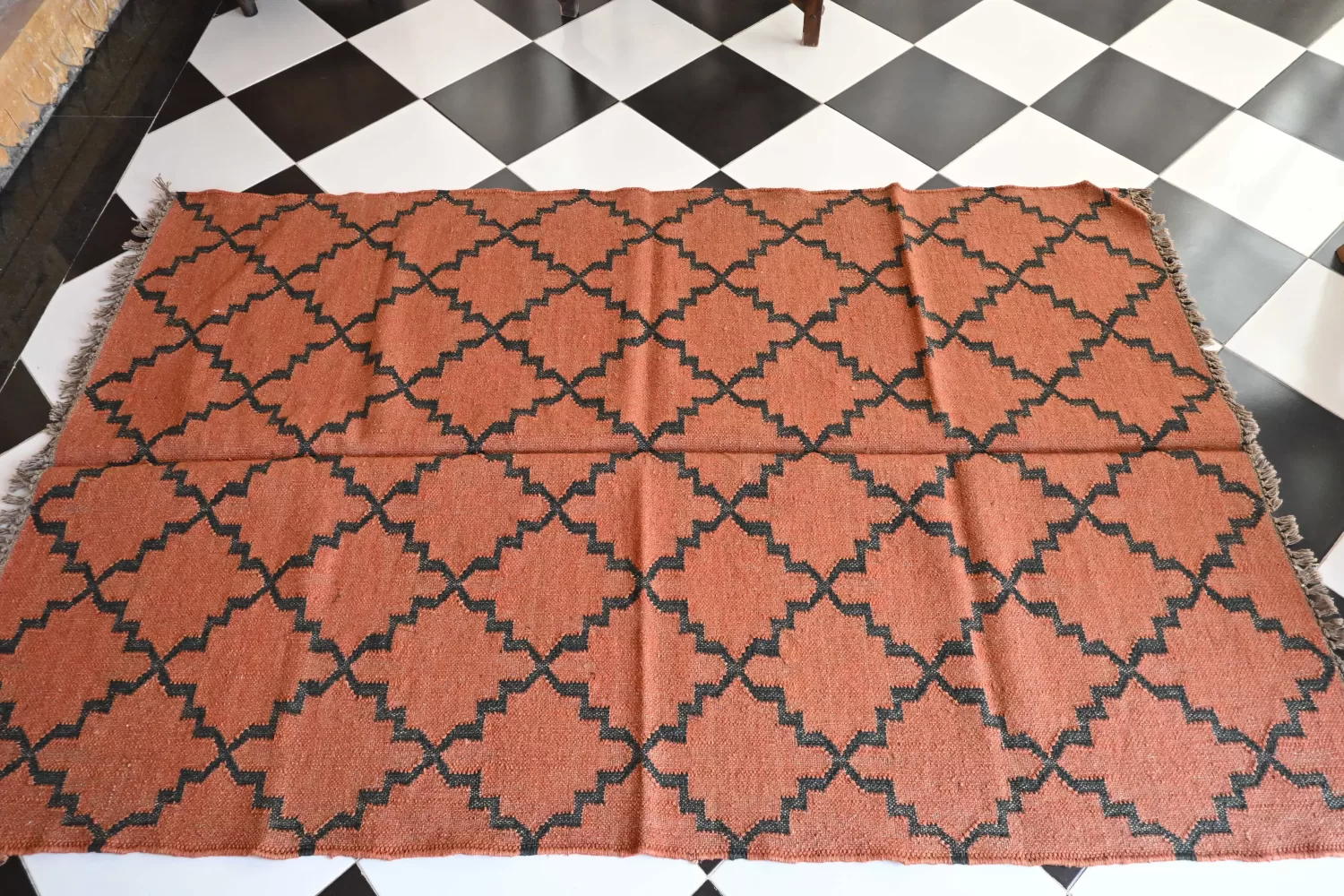 reversible rust jute rug handmade Jodhpur