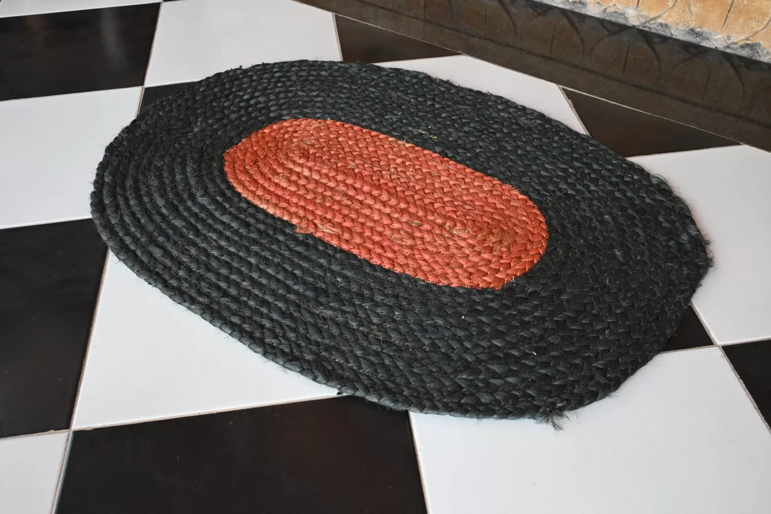 reversible black jute rug handmade Jodhpur