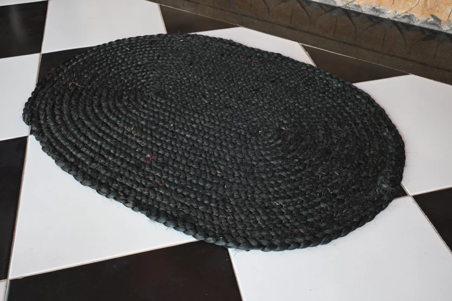 reversible black jute rug handmade Jodhpur