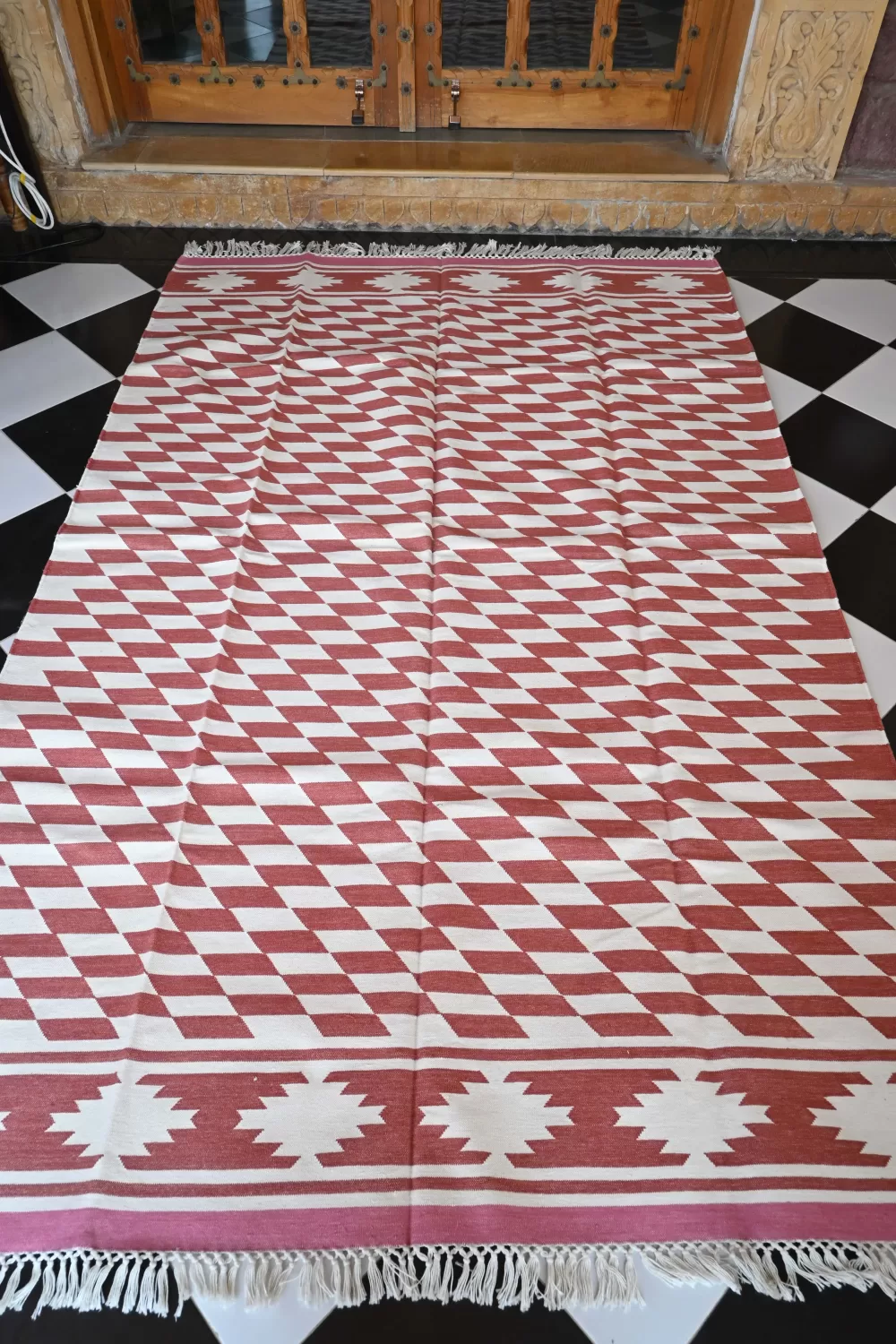 reversible dusty rose cotton rug handmade Jodhpur
