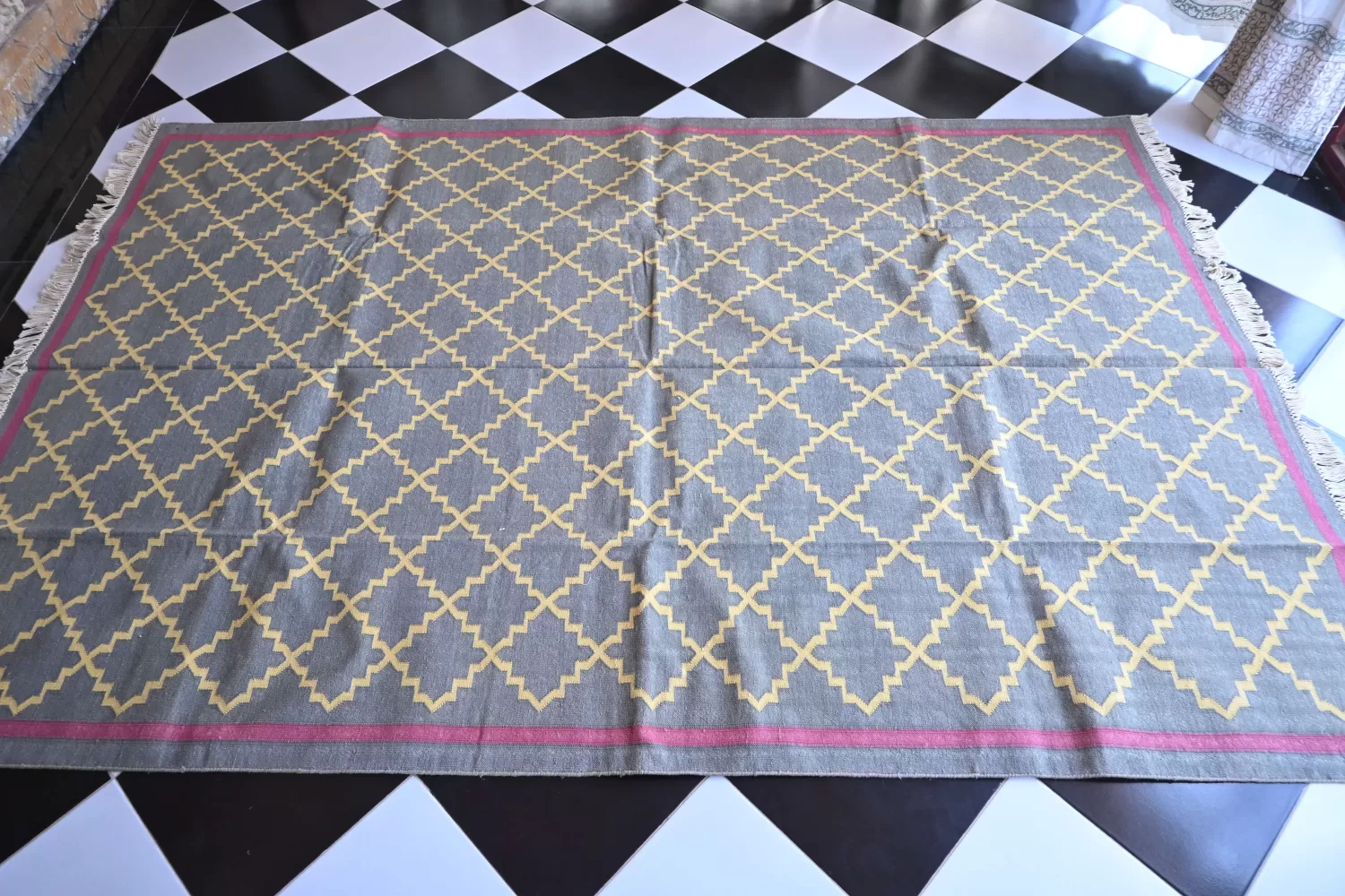 grey cotton dhurrie rug flatweave texture