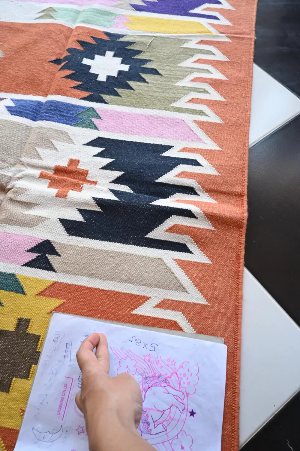 reversible orange cotton rug handmade Jodhpur