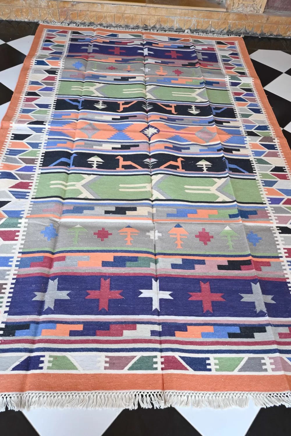 reversible multi-color cotton rug handmade Jodhpur