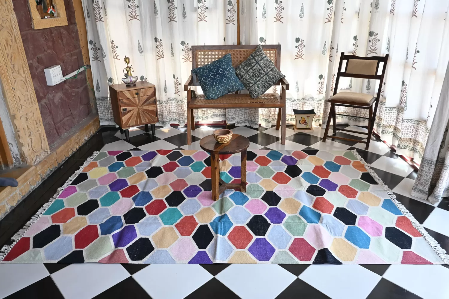 multi-color cotton dhurrie rug flatweave texture