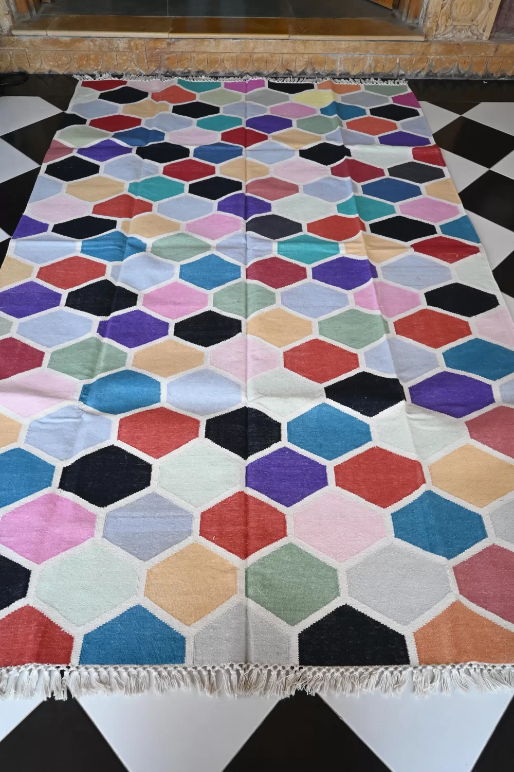 reversible multi-color cotton rug handmade Jodhpur