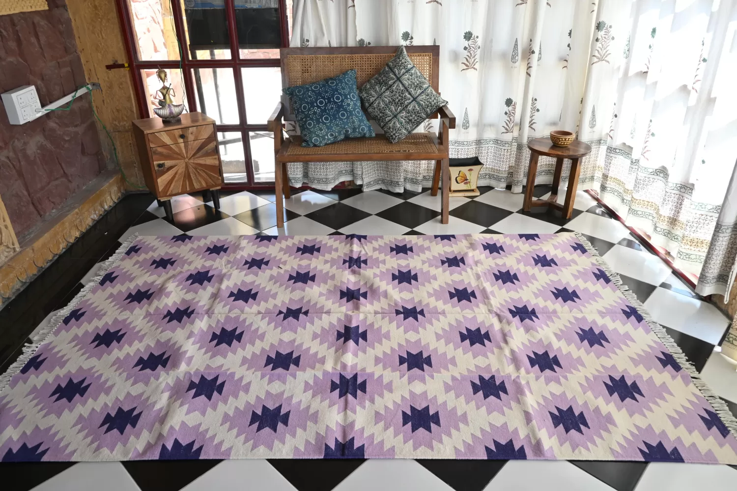 lavender cotton dhurrie rug flatweave texture