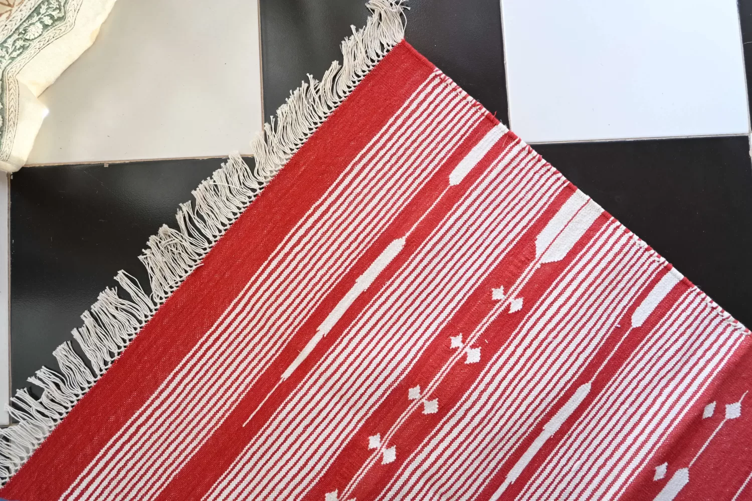 reversible red cotton rug handmade Jodhpur