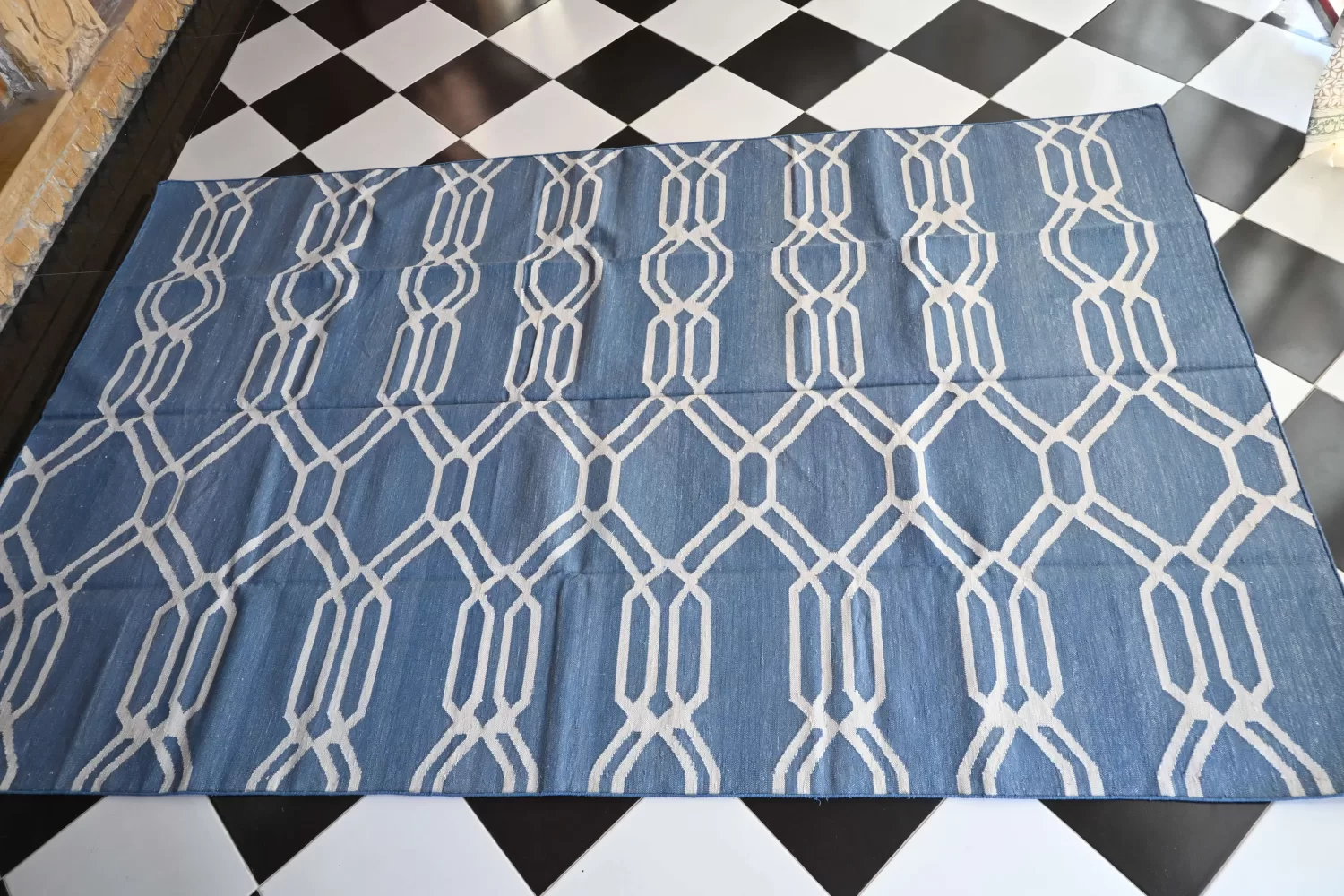 blue cotton dhurrie rug flatweave texture