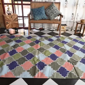 multi-color cotton dhurrie rug flatweave texture
