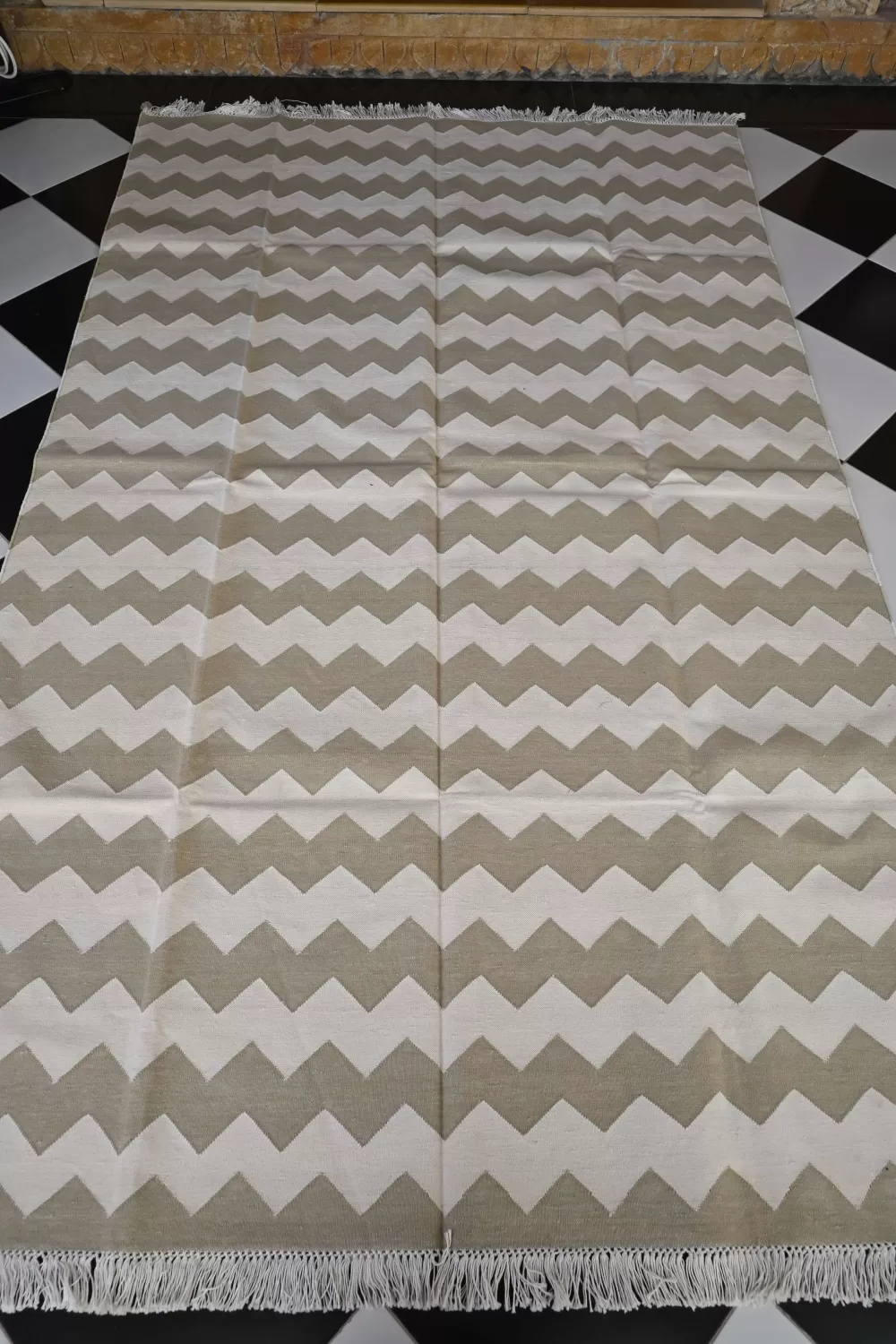 reversible beige cotton rug handmade Jodhpur
