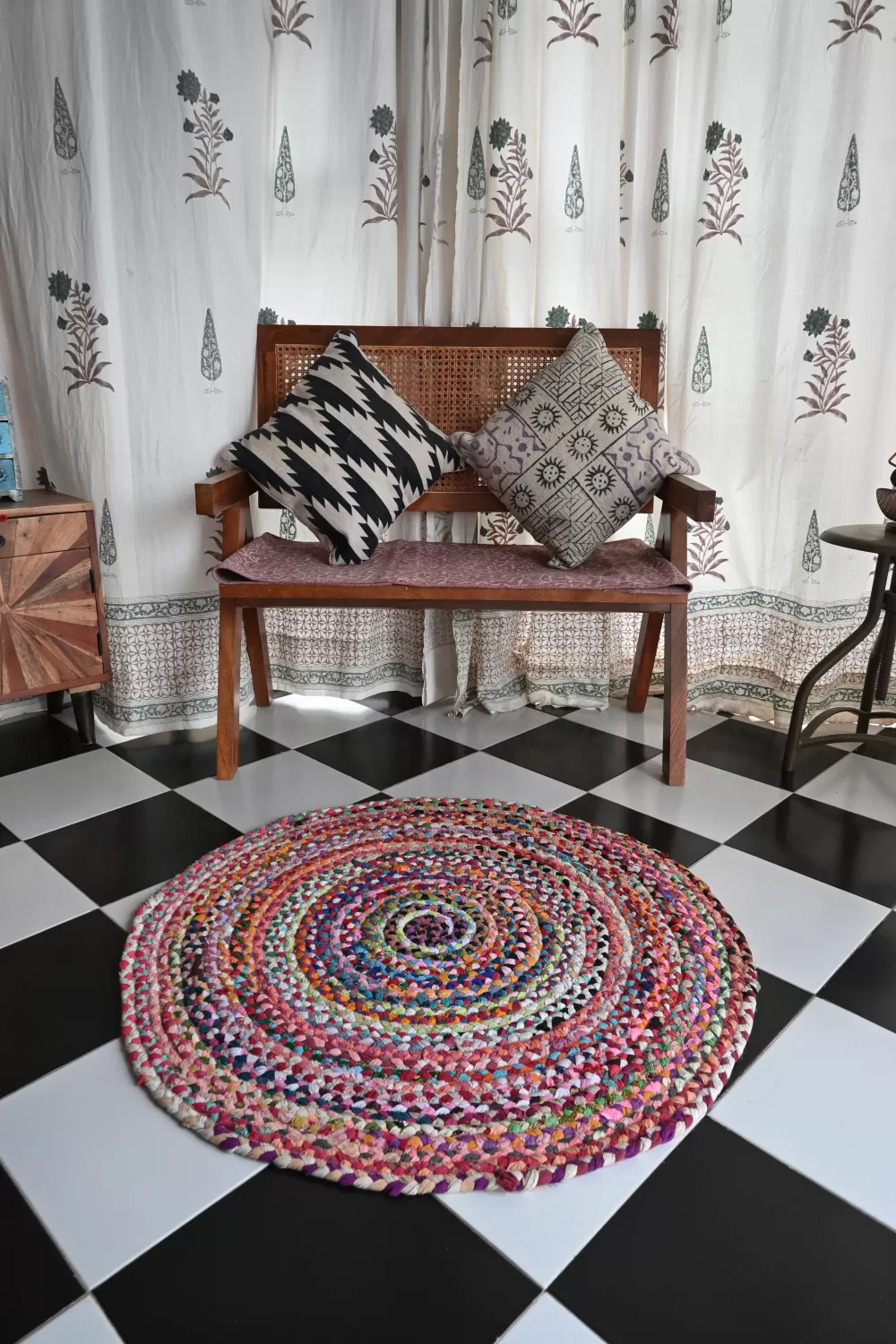 reversible multicolor jute rug handmade Jodhpur