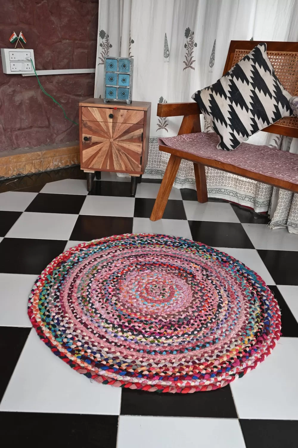 reversible multi-color jute rug handmade Jodhpur