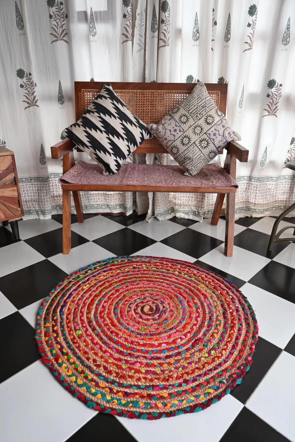 multi-colored jute dhurrie rug flatweave texture