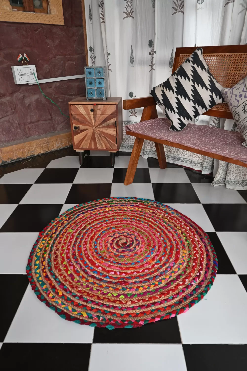 reversible multi-colored jute rug handmade Jodhpur