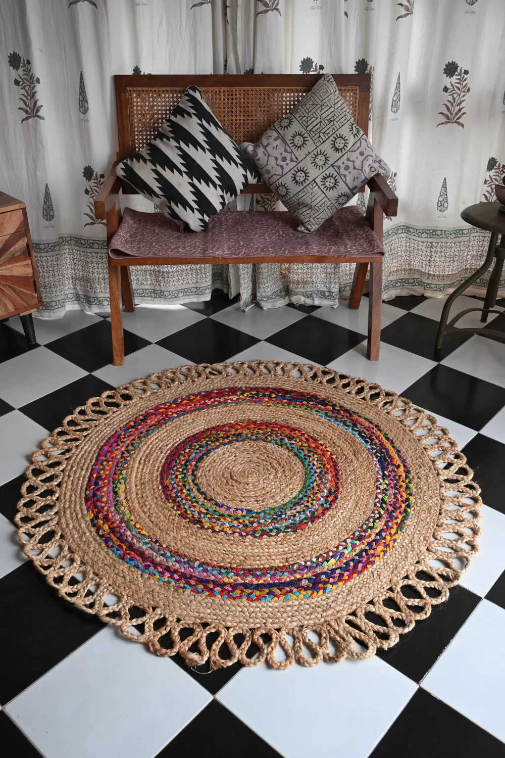multicolor jute dhurrie rug flatweave texture