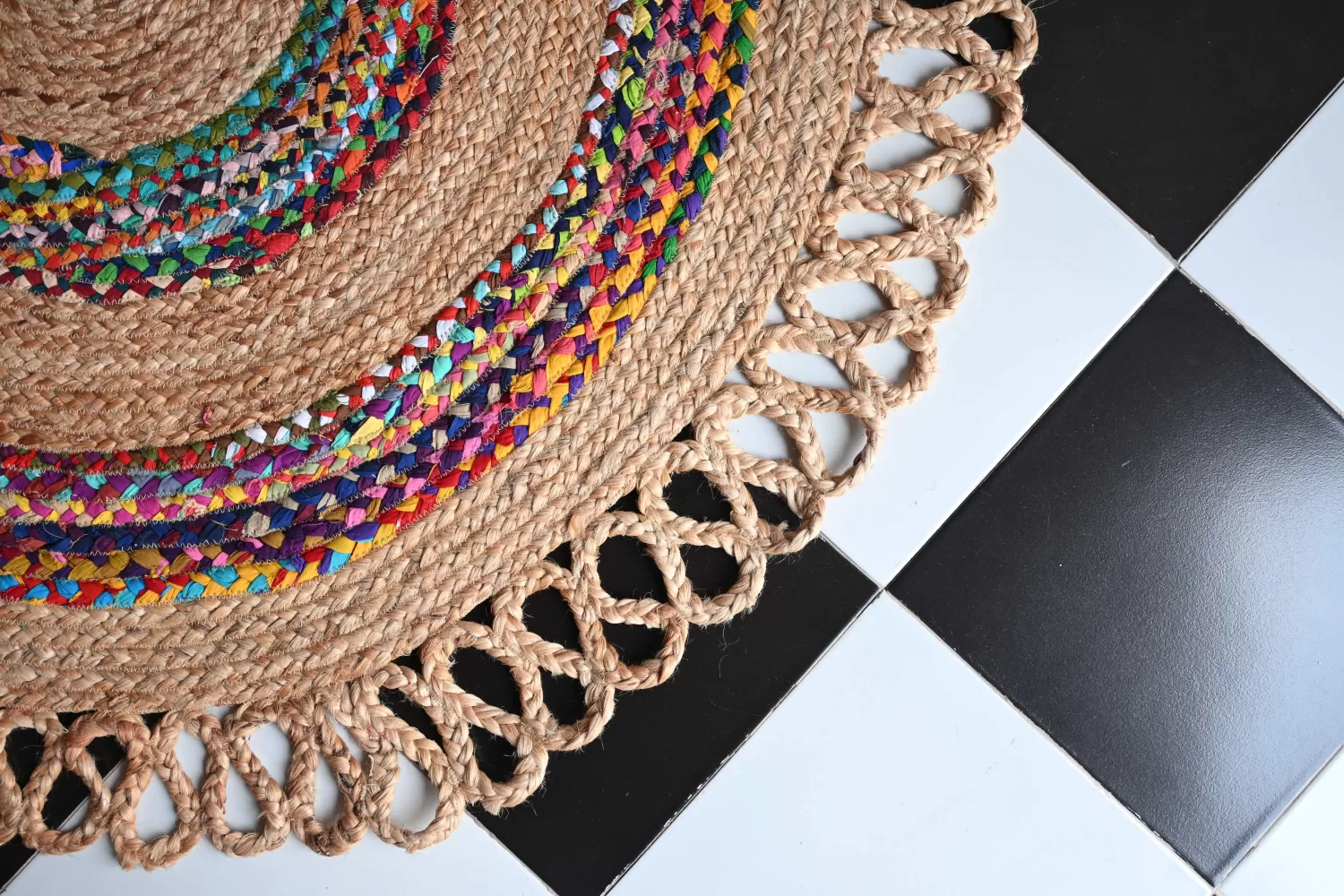 reversible multicolor jute rug handmade Jodhpur