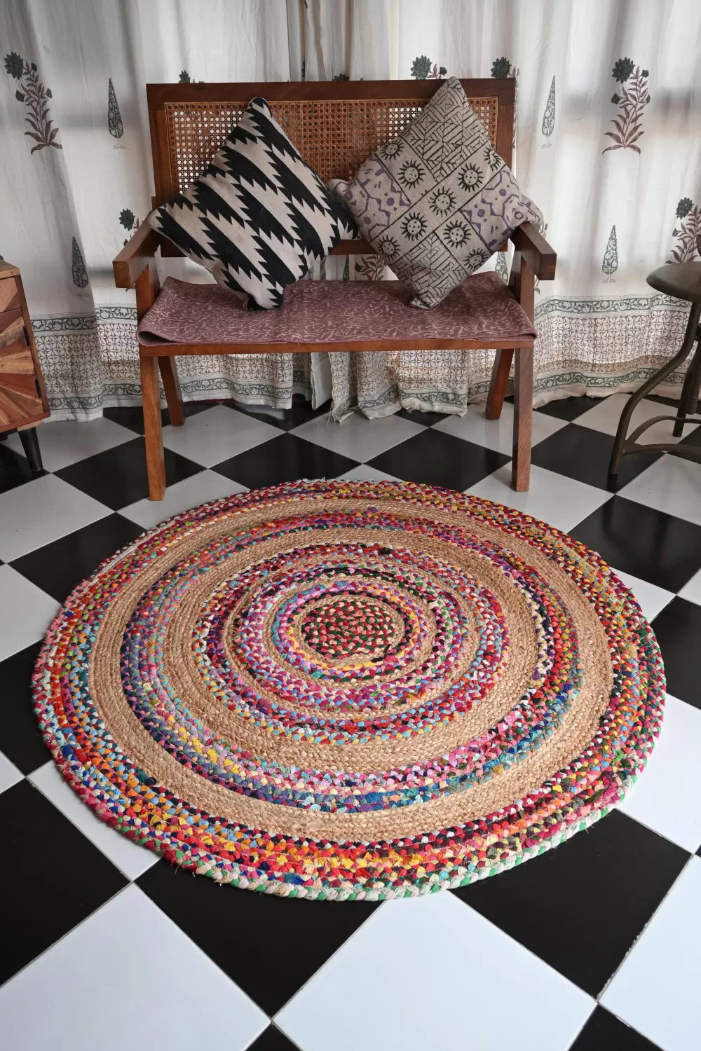 multi-color jute dhurrie rug flatweave texture