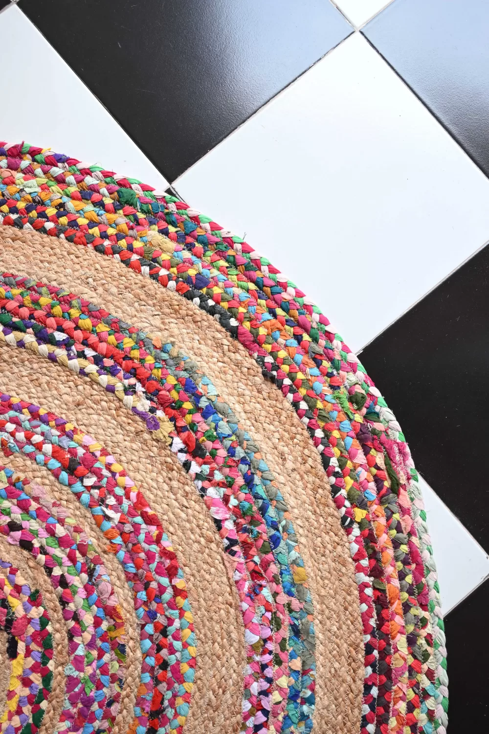 reversible multi-color jute rug handmade Jodhpur