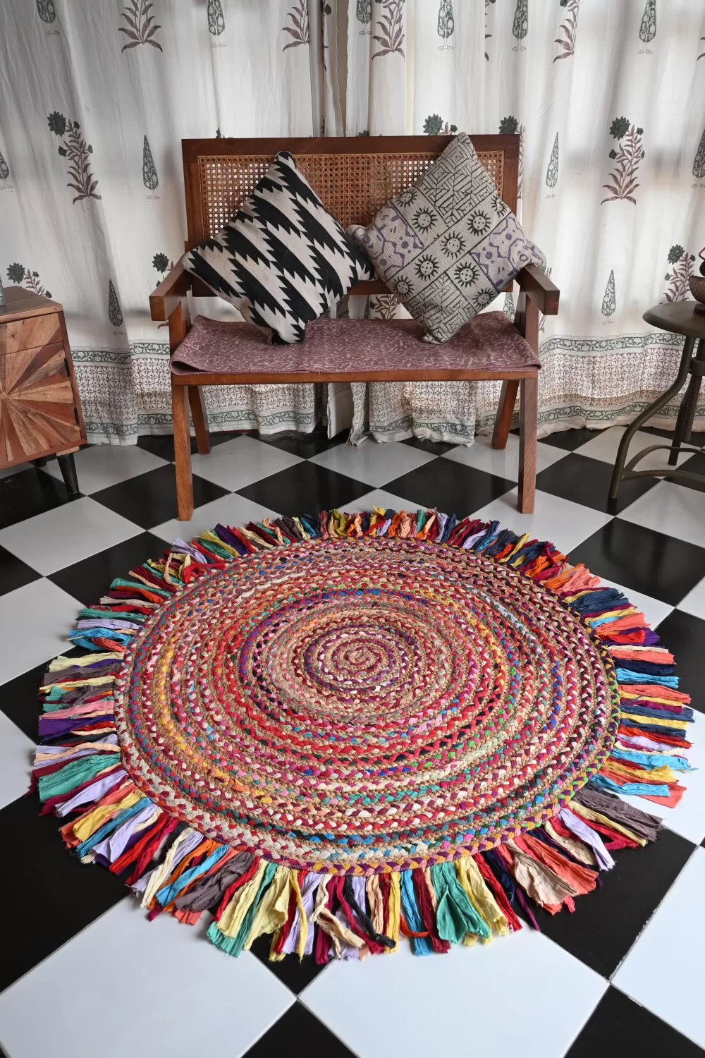 multi-color jute dhurrie rug flatweave texture