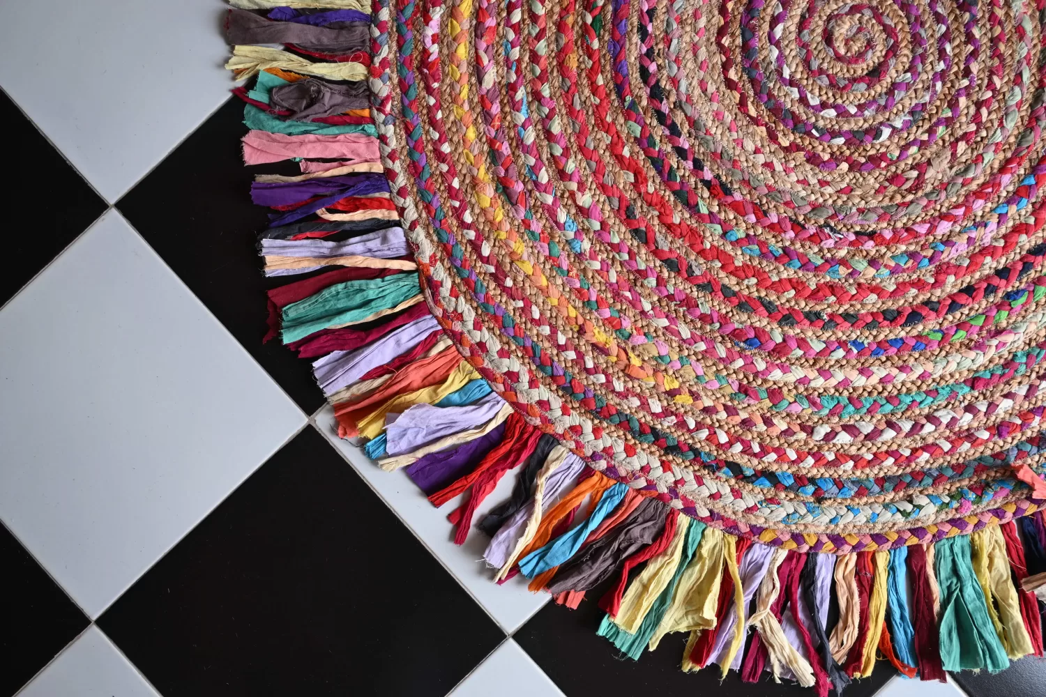 reversible multi-color jute rug handmade Jodhpur